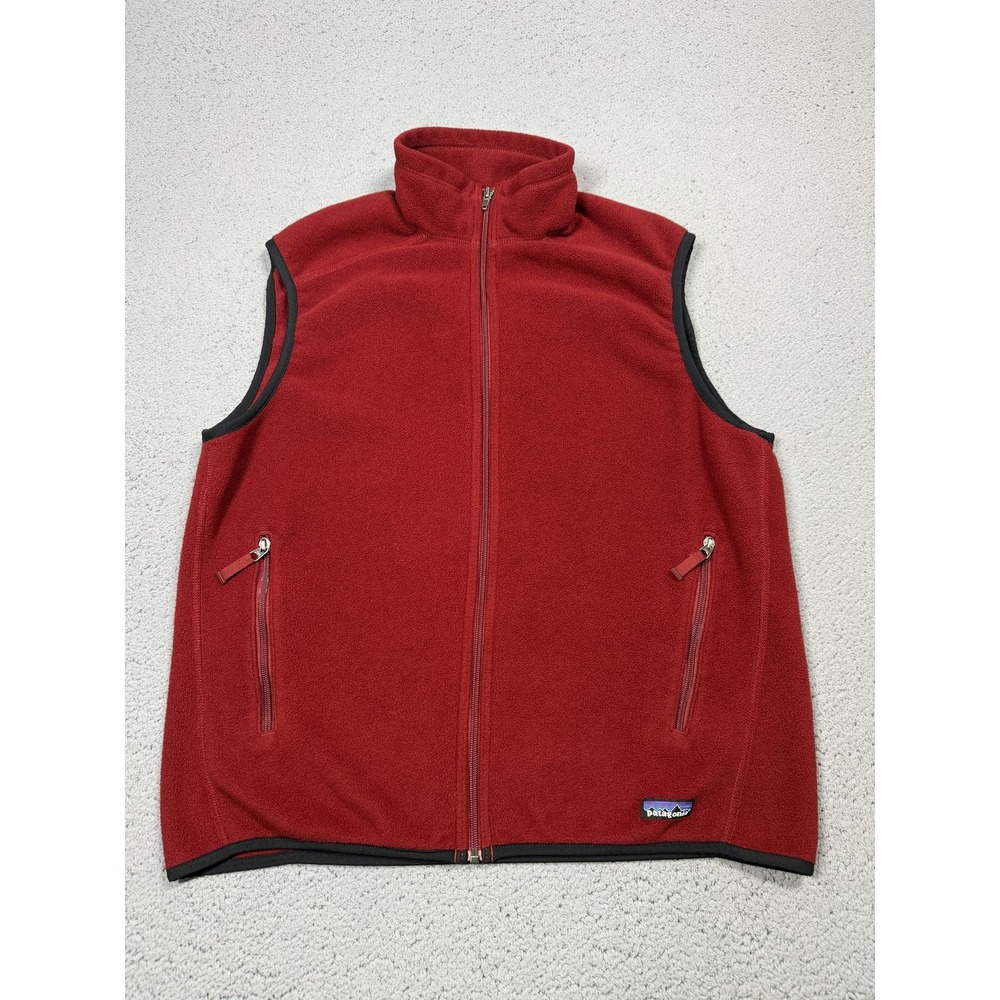 Patagonia Synchilla Fleece Vest Mens Large Red Full Zip Outdoor Pockets Lined